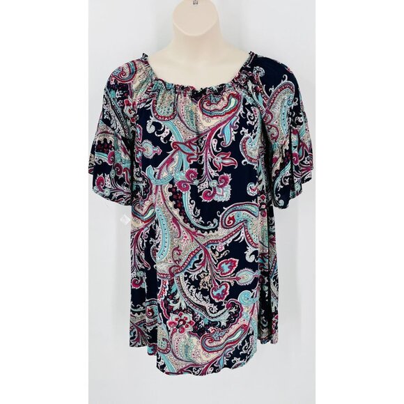 Umgee Dress Paisley Off Shoulder Tunic Bell Sleeve Medium New with Tags - Picture 2 of 12